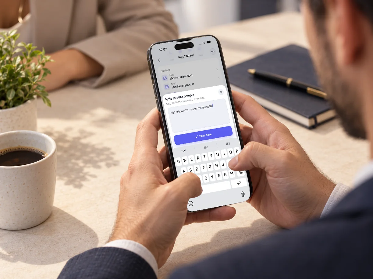 Adding a note to a saved contact before following up.