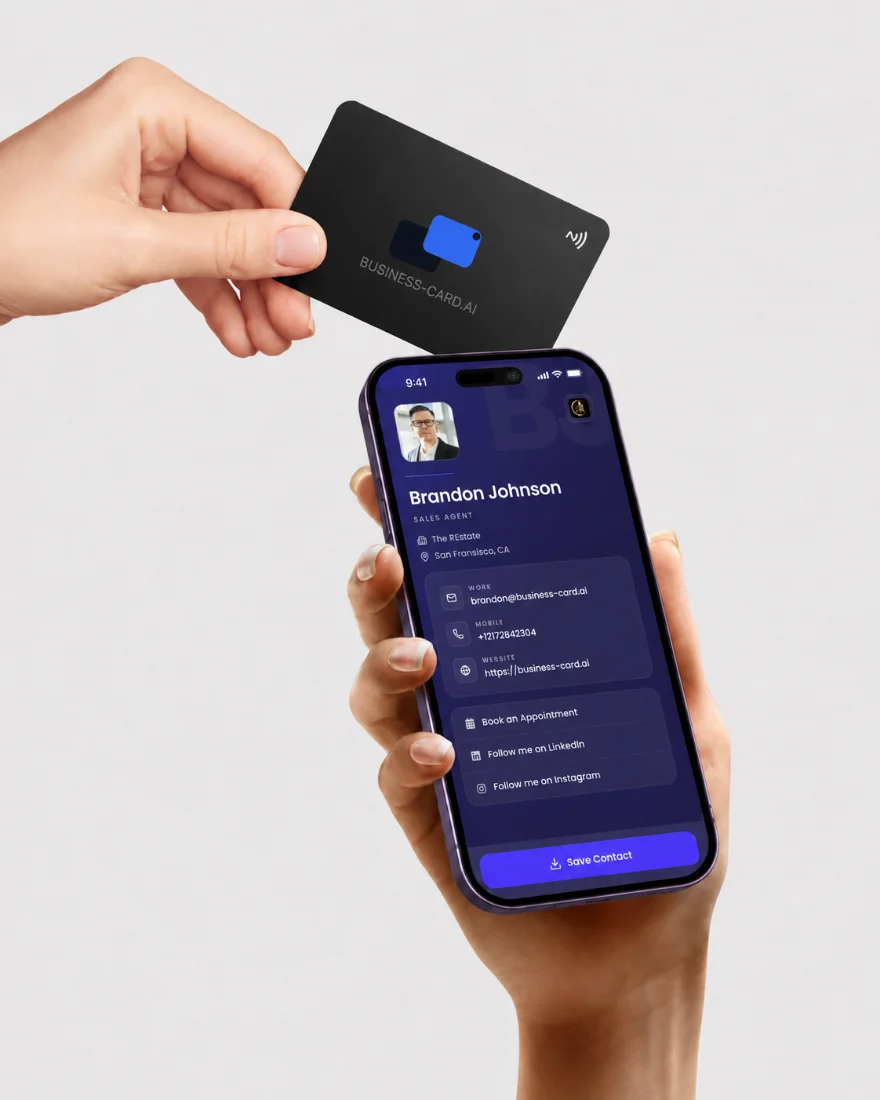 Digital business card opened on a phone after tapping an NFC card